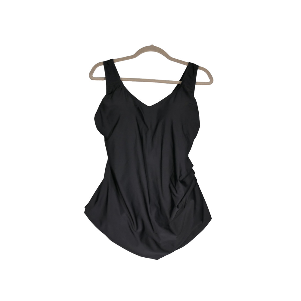 Swimsuits for All 1 Piece Swimsuit Womens 14 Black V Neck Back Short Skirt Look